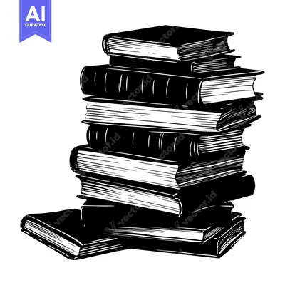 Popular premium asset: A Stack of Books in Black and White Illustration