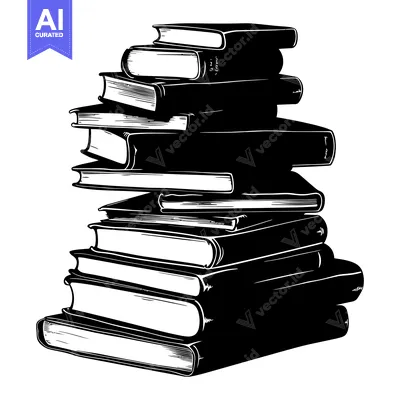 Aset premium populer: Stack of Books in Black and White Illustration