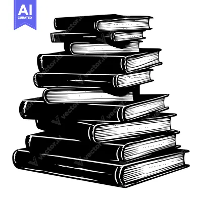 Popular premium asset: A Stack of Books in a Hand-Drawn Black and White Style