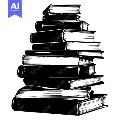 A Stack of Books in Black and White Illustration