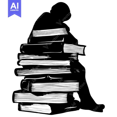 Silhouette of a Person Sitting on a Stack of Books