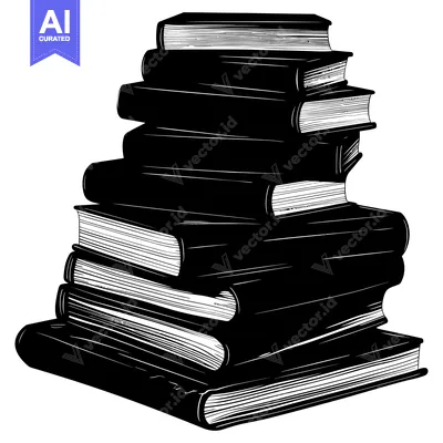 Aset desain premium: A Stack of Books in a Black and White Silhouette