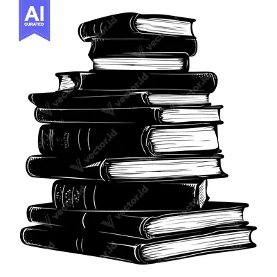 Aset desain premium: Stack of Black and White Illustrated Books