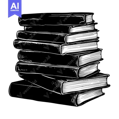 Premium design asset: A Stack of Seven Books, Black and White Illustration