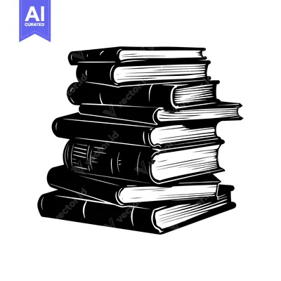 A Stack of Eight Books in a Black and White Illustration