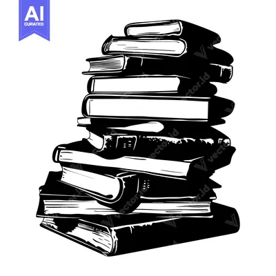 Popular premium asset: A Stack of Books in a Black and White Illustration