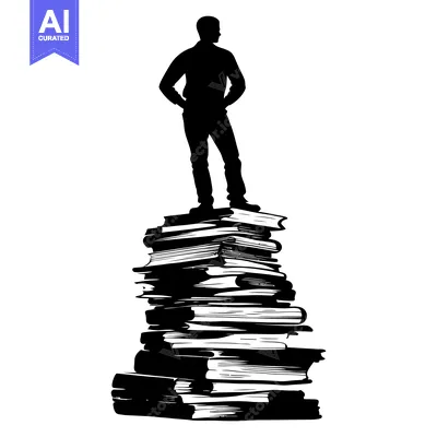 Aset desain premium: Silhouette of a Man Standing on a Stack of Books