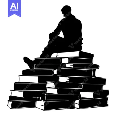 Popular premium asset: Silhouette of a Person Sitting on a Stack of Books