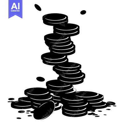 Premium design asset: Stack of Coins Toppling Over, Some Coins Scattered on the Ground