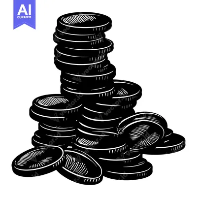 Aset desain premium: A Pile of Black and White Coins in a Stack