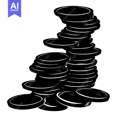 Aset desain premium: Black and White Silhouette of a Stack of Poker Chips