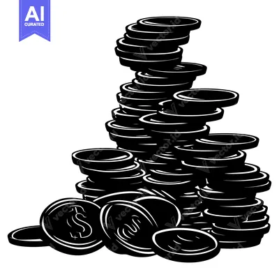 Aset desain premium: A large stack of coins with a dollar sign on a coin in the foreground