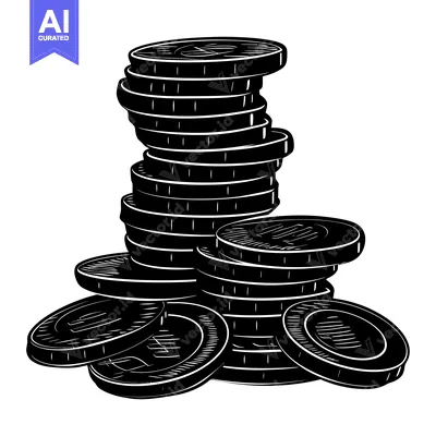 Aset desain premium: A Pile of Coins in Black and White Illustration