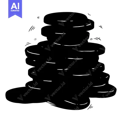 Popular premium asset: A Stack of Black Coins in a Cartoon Style