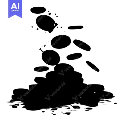 Black Ink Splatter with Round Droplets Falling on a Pile