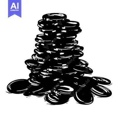 Aset desain premium: A Large Stack of Coins in a Black and White Silhouette