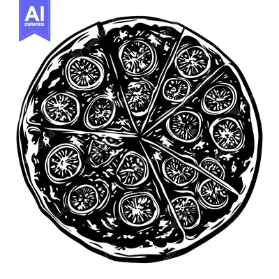Popular premium asset: Black and White Illustration of a Pizza with Toppings
