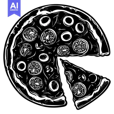 Aset premium populer: Black and White Illustration of a Pizza with a Slice Removed