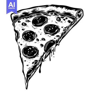 Aset premium populer: A Black and White Illustration of a Dripping Slice of Pepperoni Pizza