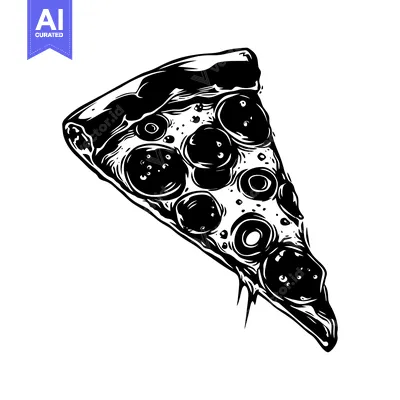 Aset desain premium: Black and White Illustration of a Pepperoni Pizza Slice