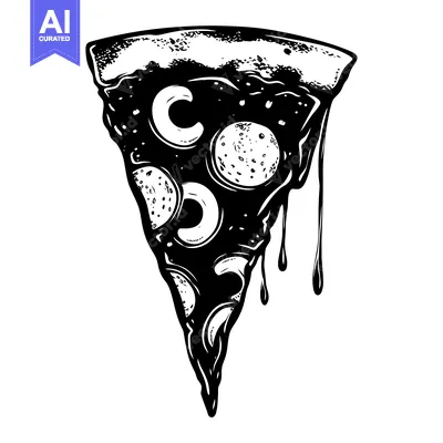 A Melted Slice of Pizza with Cheese Toppings in Black and White