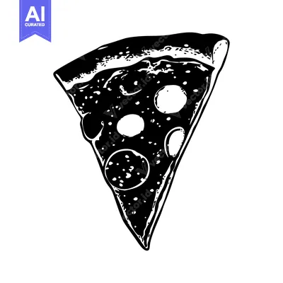 Aset desain premium: Black and White Hand Drawn Illustration of a Slice of Pizza