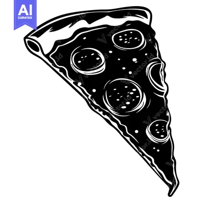 Aset premium populer: Black and White Illustration of a Slice of Pizza with Pepperoni
