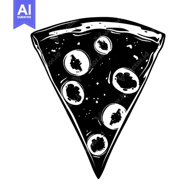 Premium design asset: Black and White Illustration of a Pizza Slice