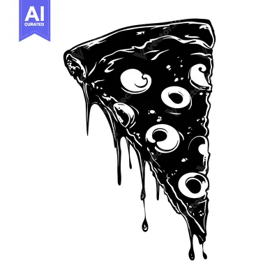 Aset desain premium: Melted Pizza Slice with Dripping Cheese and Olives