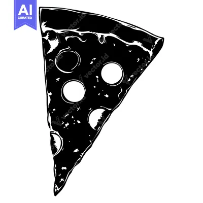 Aset premium populer: Black and White Silhouette of a Pizza Slice with Cheese