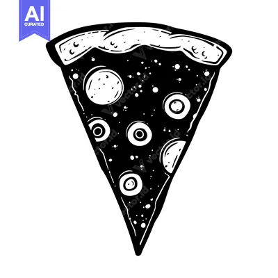 Black and White Illustration of a Pizza Slice with Cheese