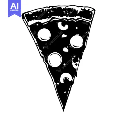 A Single Slice of Pizza with Cheese Toppings in a Black and White Illu