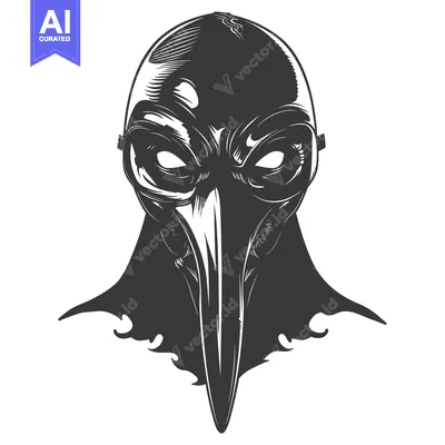 Aset desain premium: Black and white illustration of a plague doctor mask