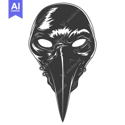 Aset desain premium: A Black and White Illustration of a Bird-like Mask with a Long Nose
