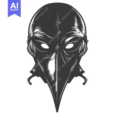 Aset desain premium: A stylized black and white illustration of a bird mask