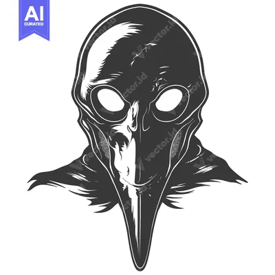 Aset desain premium: A Black and White Illustration of a Plague Doctor's Mask