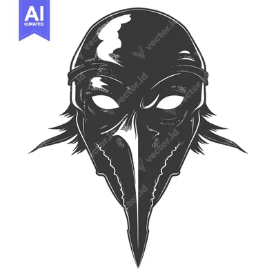 Aset desain premium: Monochrome Illustration of a Bird Mask with a Long Beak