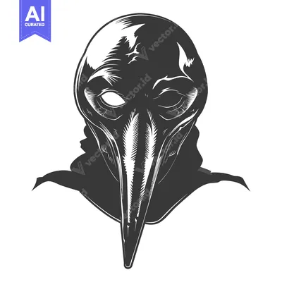 Aset desain premium: A Black and White Illustration of a Plague Doctor Mask