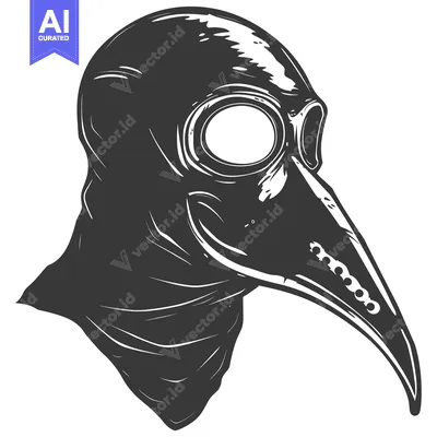 Aset desain premium: Black and White Illustration of a Plague Doctor Mask