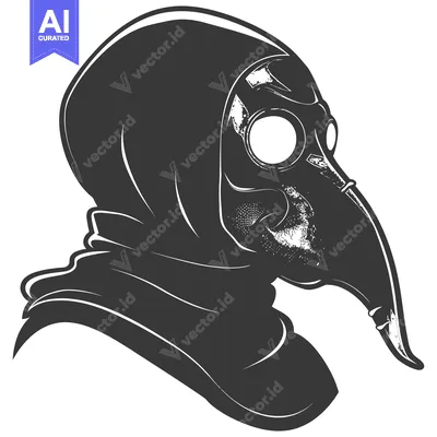 Premium design asset: A person wearing a black hooded cloak and a plague doctor mask with a