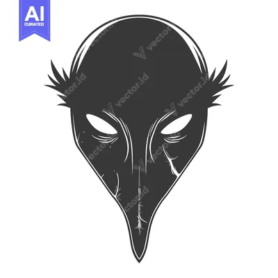 Aset premium populer: Black and White Illustration of a Bird-Like Mask