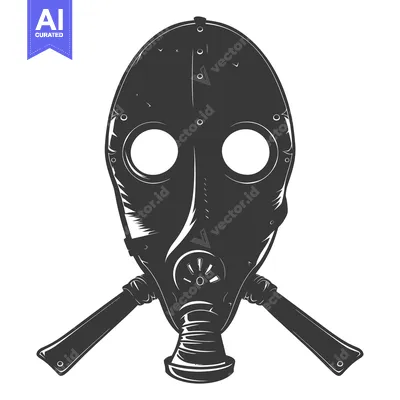 Black and White Illustration of a Gas Mask with Two Handles