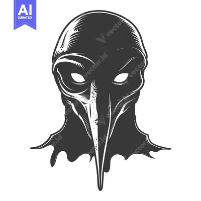 Aset premium populer: Black and White Illustration of a Person Wearing a Plague Doctor Mask