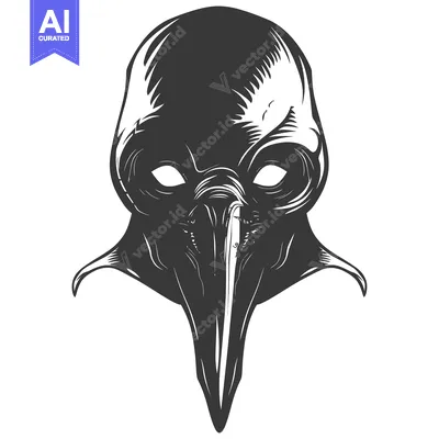 Aset desain premium: Monochrome Illustration of a Bird Mask with a Long Beak