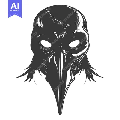 Aset desain premium: A Black and White Illustration of a Plague Doctor Mask