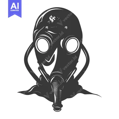 A black and white illustration of a gas mask.