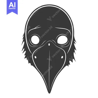 Aset desain premium: A Black and White Illustration of a Bird Mask