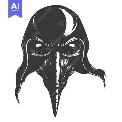 Aset premium populer: A Black and White Illustration of a Mask with a Long Nose and Eyes