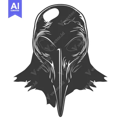 Aset desain premium: Black and white illustration of a plague doctor mask
