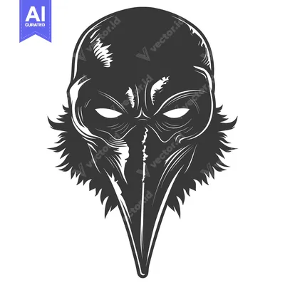 Popular premium asset: Monochrome illustration of a bird mask with a long beak